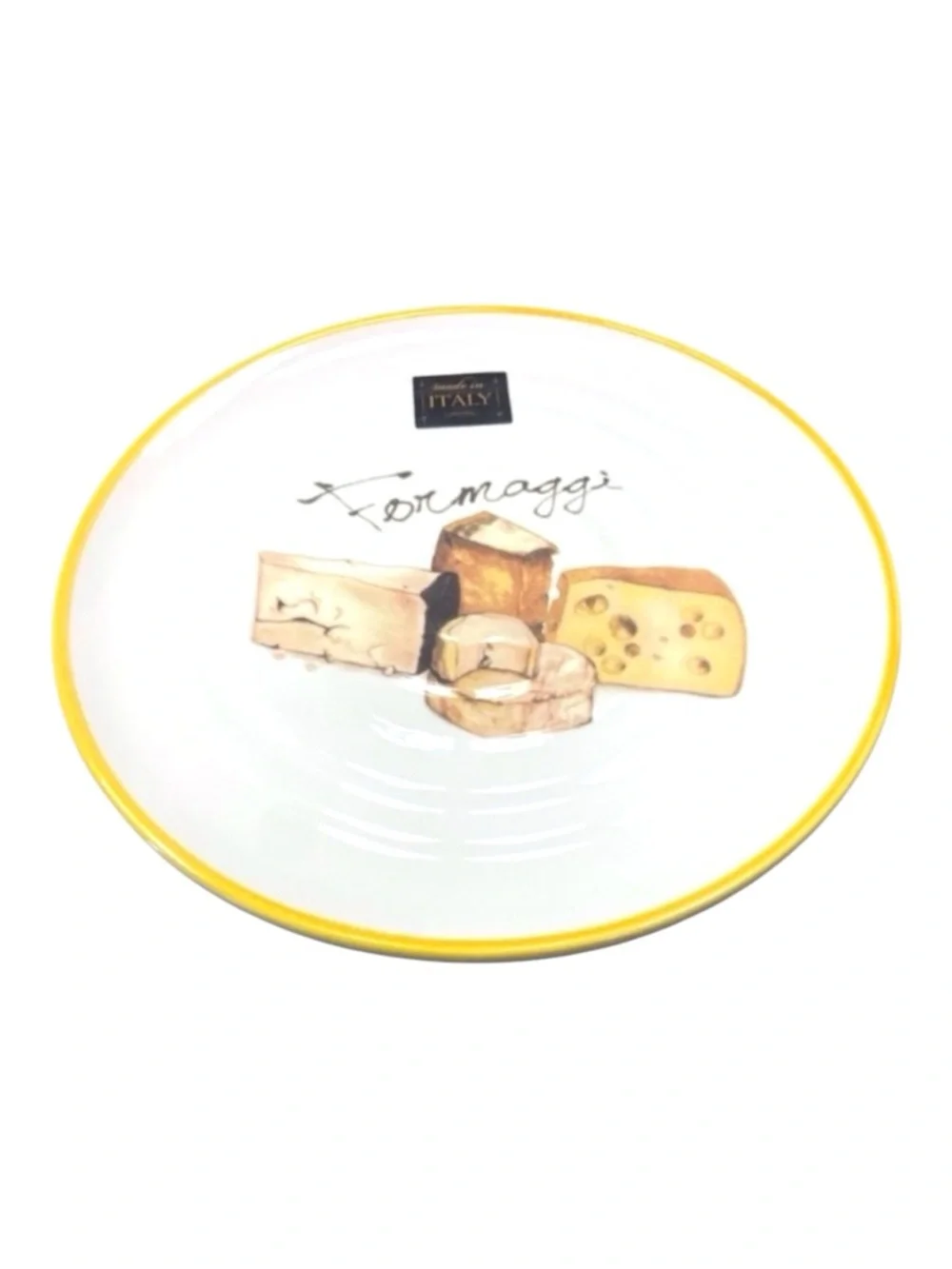 Set of 2 Formaggi Cheese Appetizer Plate Made in Italy Yellow Rim 9 1/4”